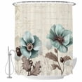 thumbnail image 2 of Blue Green Floral Waterproof Fabric Shower Curtain,Spring Summer Mallow Flowers Retro Waterproof Fabric Shower Curtain for Bathroom Curtains Bathtubs Shower Curtains with 12 Hooks Standard 72x72, 2 of 7