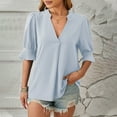 thumbnail image 2 of Plebaso Women's Dressy Casual Blouses Business Casual Work Tops V Neck Short Sleeve Shirts Workwear, 2 of 4