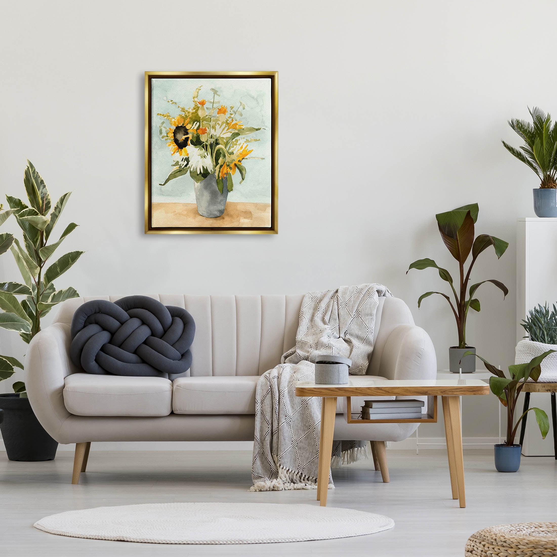 Stupell Industries Mixed Sunflower Bouquet Country Florals Painting Metallic Gold Floating Framed Canvas Print Wall Art, Design by Emma Caroline