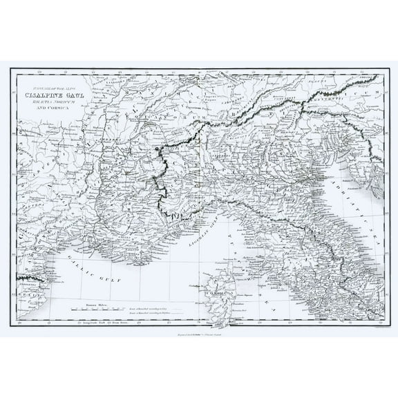Historic Map - Cisalpine Gaul Rhaetia Noricum Corsica Italy - Oxford 1828 - 33.10 x 23 - Vintage Wall Art