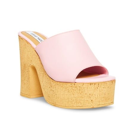 

STEVE MADDEN Womens Pink Cork 1-1/2 Platform Padded Mardi Round Toe Block Heel Slip On Leather Dress Sandals 8 M