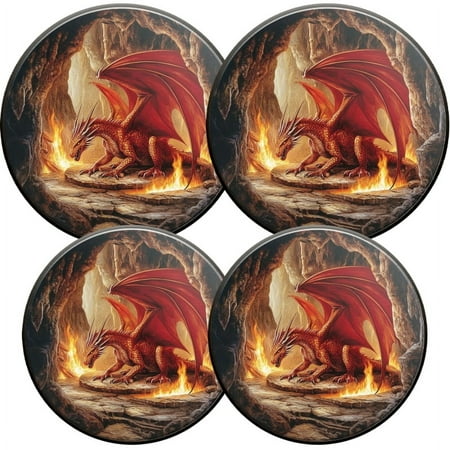 

Electric Stove Burner Covers Set of 4 Round Burner Cover 8 and 10 Inch Red Dragon in The Middle of Lava