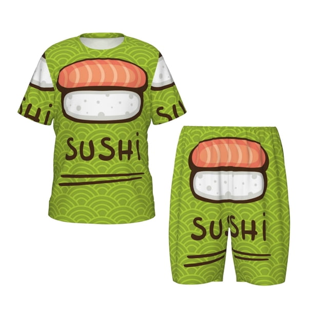 Balery Fresh Sushi Conjunto de Pijama Infantil de Manga Corta con Estampado – Ropa de Dormir de Algodón Suave-Small