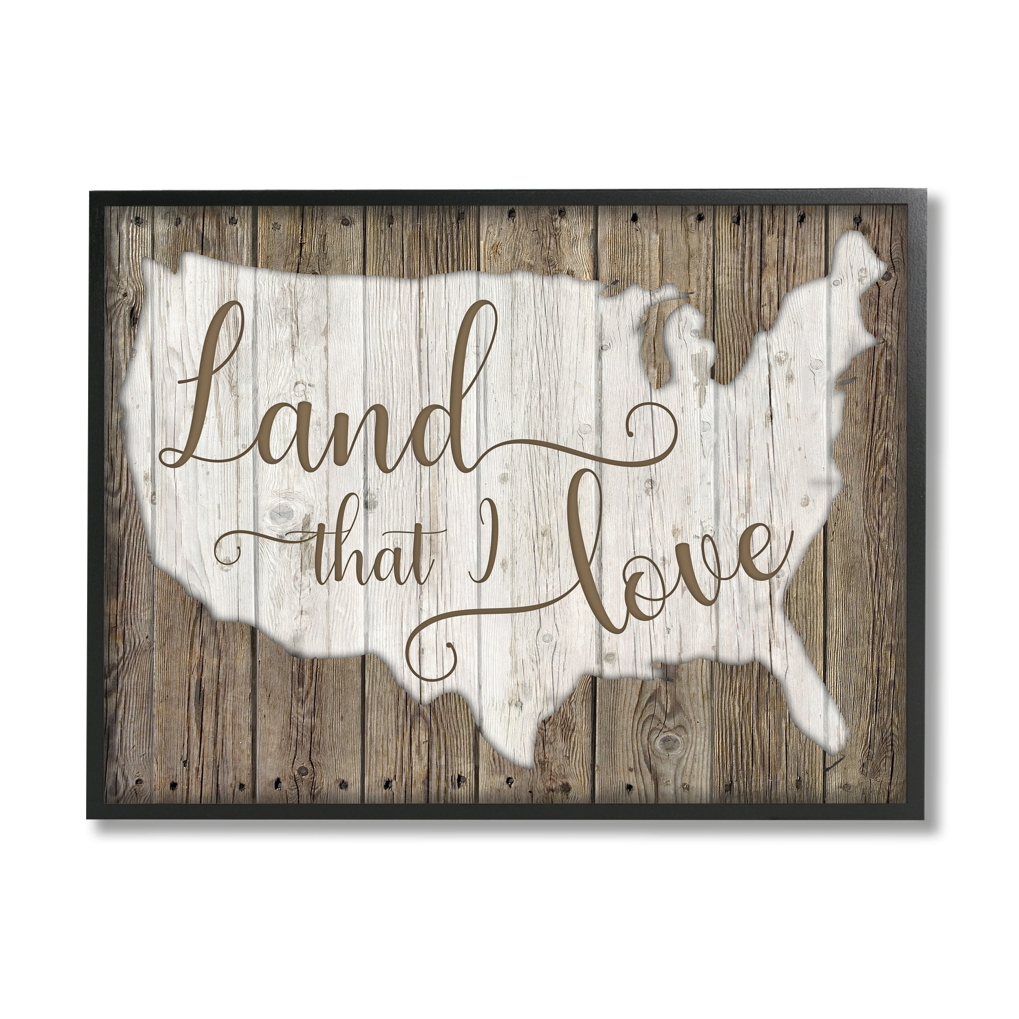 Stupell Industries Land I Love Map Rustic Background,14 x 11, Design by Kelly Donovan