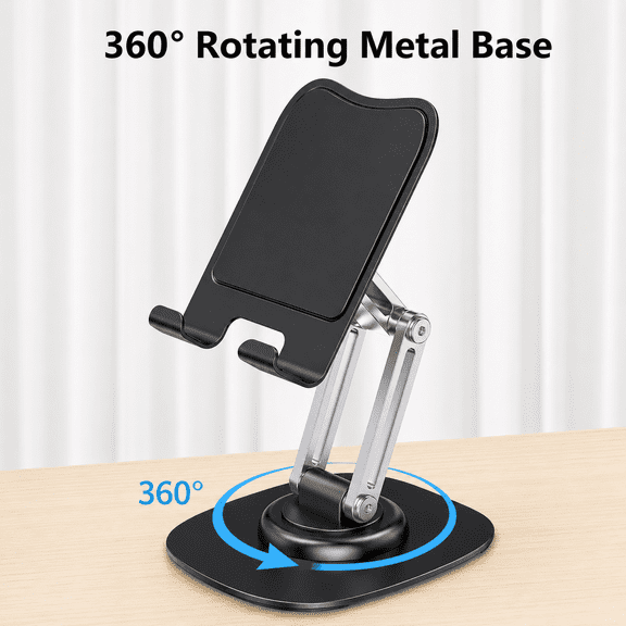 Cell Phone Stand for Desk, Adjustable Aluminum Phone Holder with 360° Rotation, Foldable Desktop Stand for iPhone 16 15 14 13 Pro Max, Samsung Galaxy and Other Smartphones