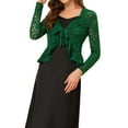 thumbnail image 1 of INSPIRE CHIC Women's Floral Lace Cardigans Tie Front Ruffled Hem Sheer Crop Bolero Shrug S Dark Green, 1 of 6