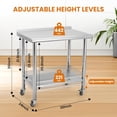 thumbnail image 3 of 30x24 In NSF Stainless Steel Prep Table with Wheels Adjustable Undershelf and Backsplash Heavy Duty Commercial Work Table for Kitchen Restaurant Hotel, 3 of 8