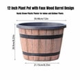 thumbnail image 3 of 12 Inch Plant Pot with Faux Wood Barrel Design and Drainage Holes, 12 Inch Diameter X 8.23 Inch Tall, Rustic Brown Plastic Planter for Indoor and Outdoor Plants, 3 of 3