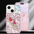 thumbnail image 3 of Compatible with iPhone 15 Bling Diamond Case Sparkle 3D Crystal Rhinestone Glitter Case Luxury Cute Butterfly Floral Case Women Girly Soft TPU Bumper Shockproof Phone Cover, Pink, 3 of 12