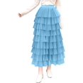 thumbnail image 1 of Falda larga de malla con volantes y cintura elástica para mujer Azul / Patchwork G Azul / Patchwork G Xishao ropa, 1 of 2