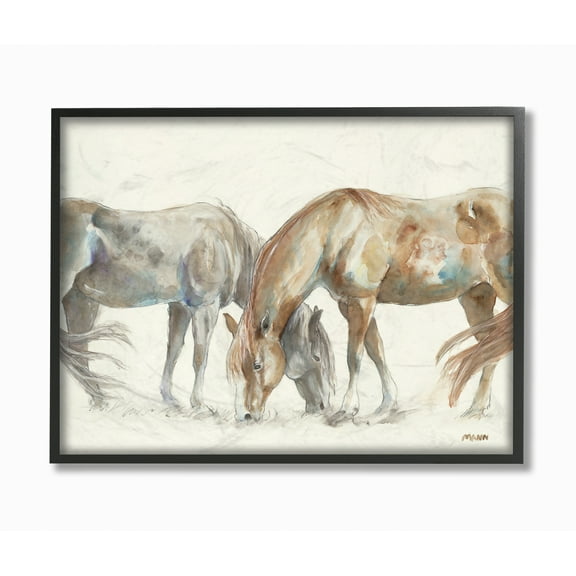 Stupell Industries Horse Couple Grey Brown Watercolor Painting Black Framed Art Print Wall Art, 11x14, by Third and Wall