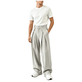 thumbnail image 2 of HBDesign Mens Linen Wide Leg Pants Casual Pleated Summer Breathable Loose Daily Trousers, 2 of 6
