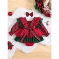 thumbnail image 3 of Suealasg Toddler Baby Girls Christmas Outfits Long Sleeves Plaid Christmas Romper Dress Santa Claus Bodysuit+Headband 3M 6M 12M 18M 24M 2 Piece Infant Christmas-themed Clothing, 3 of 9