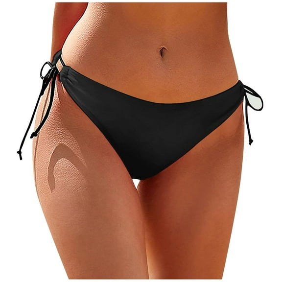 RPVATI Tie Side Low Rise Bikini Bottoms for Women Bikini Solid Bathing Suit Bottoms