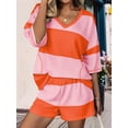 thumbnail image 2 of Women'S Two Piece Sets Summer Lounge Sets Striped Shirts and Shorts Set Oversized Matching Outfit Pink & Orange M, 2 of 9