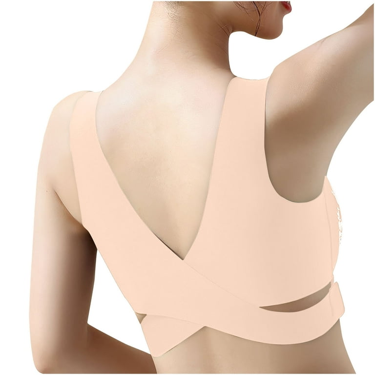 Bigersell Women Full-Figure Bra Wide Strap Lace Trim V-Neck