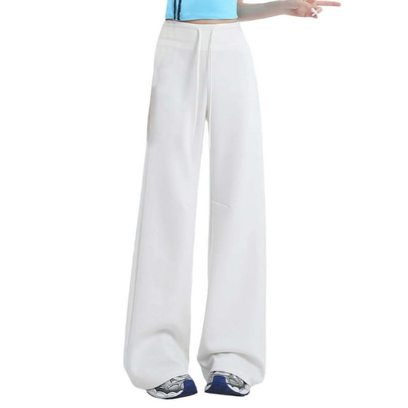 Fiaer,Women's Yoga Baggy Lounge Joggers,Womens Comfort Wide Legging Pants with Pockets,Drawstring Casual Trendy Trousers for Women White XL