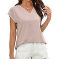 thumbnail image 2 of Women V Neck Chiffon Blouses Cap Sleeve Shirts Casual Loose Work Office Solid Tops, 2 of 6