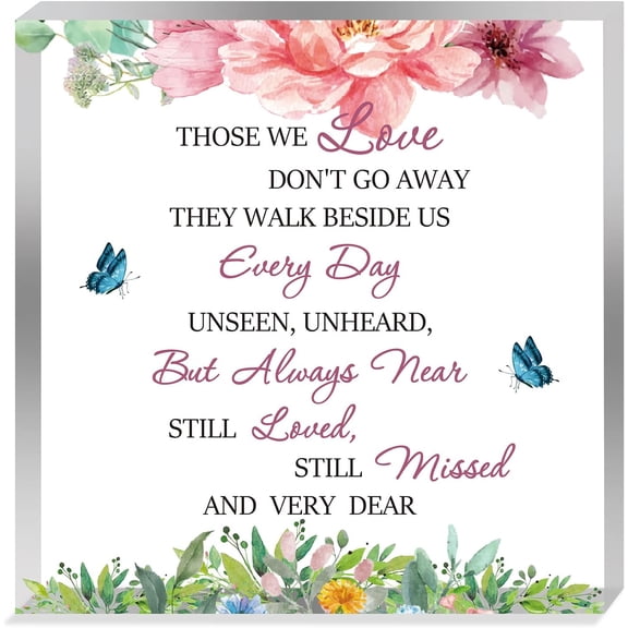 1Pc Acrylic Display Bases for Crystal Home Decorations Square with Word Those We Love Don't Go Away They Walk Beside Us Butterfly Pattern 100x100x15mm