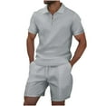 thumbnail image 2 of BXINGOHAI Mens Summer Track Suits 2 Piece Shorts Sets Short Sleeve Sweatsuit Outfits 1/4 Zip Golf Shirts Loungewear Gray,S, 2 of 5