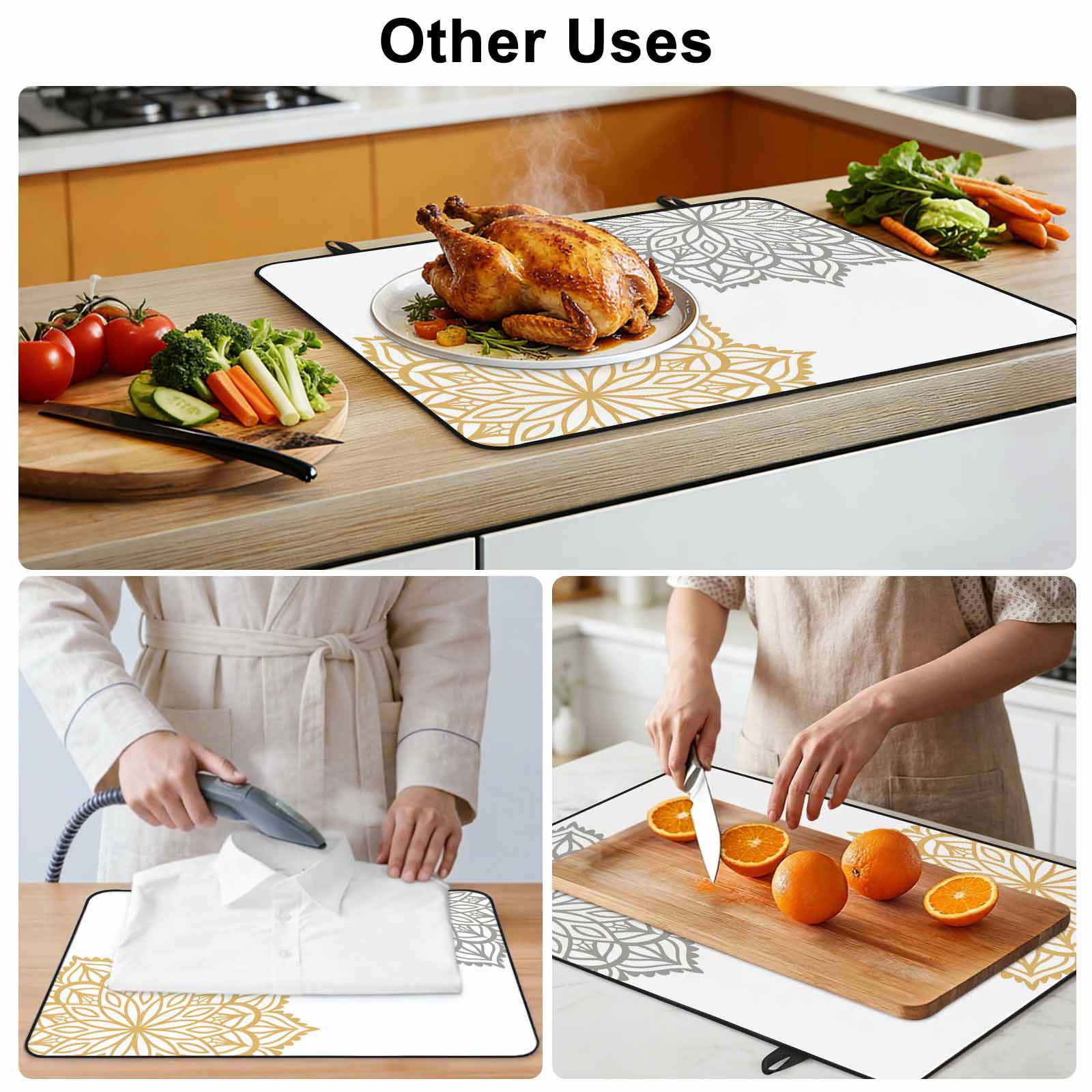 Boho Gray Beige Floral Stove Top Cover for Electric Stove, Heat-proof & Non Slip Glass Top Stove Cover Protector, Retro Abstract Art Flowers Kitchen Flat Cooktop Rubber Mat 24x21 Inches