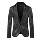 thumbnail image 5 of Blazer de lentejuelas INSPIRE CHIC para hombres, con solapa de pico, abrigo deportivo de cuadros brillantes, 2XL, negro y plateado, 5 of 5