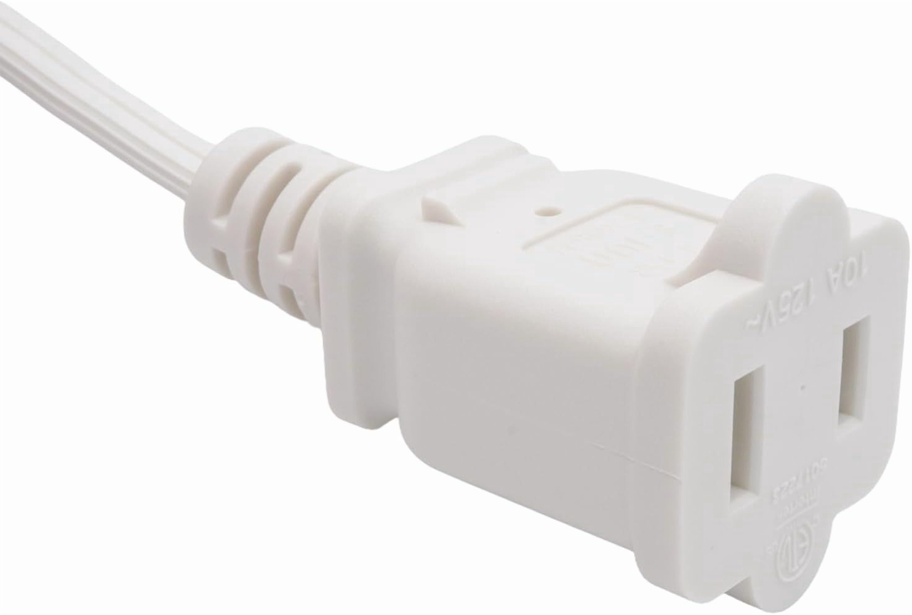 10 FT Polarized 2 Prong Power Cord, 2 Outlet Extension Cable Cord US AC Two Prong Male Female Power Cable, Nema 1-15P to 1-15R, 10A 125V, White Indoor Extension Cord for Small Appliances