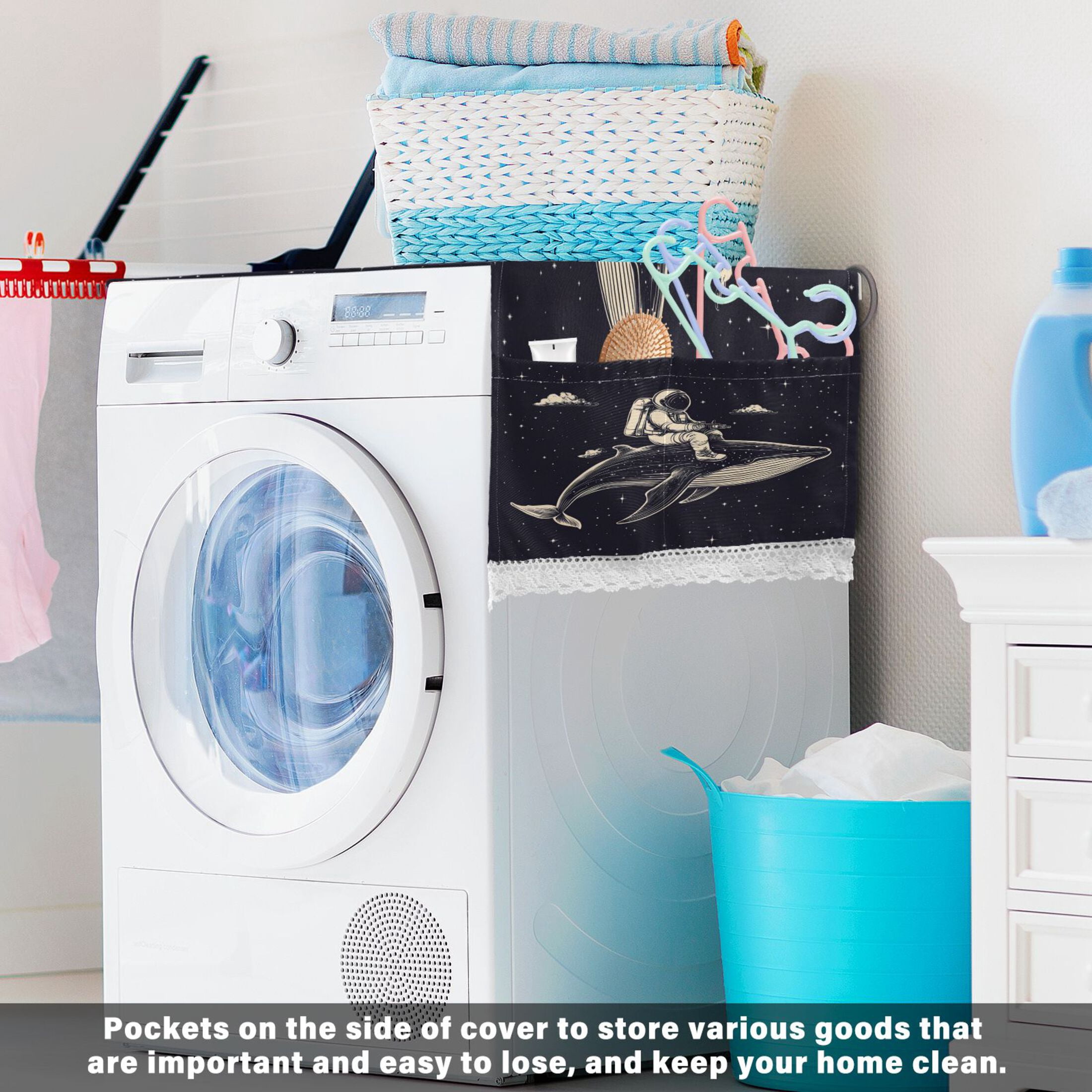 WOBOGO Whale Riding Astronaut Pattern Washing Machine Cloth Dryer Refrigerator Top Cover Protective Non-Slip Mat For Kitchen Laundry