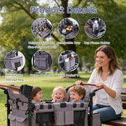4 Seater Stroller Wagon for 4 Kids, Cuoote Kids Wagon Stroller with Large Storage Bag, Adjustable Canopy, Foldable Toddlers Wagon