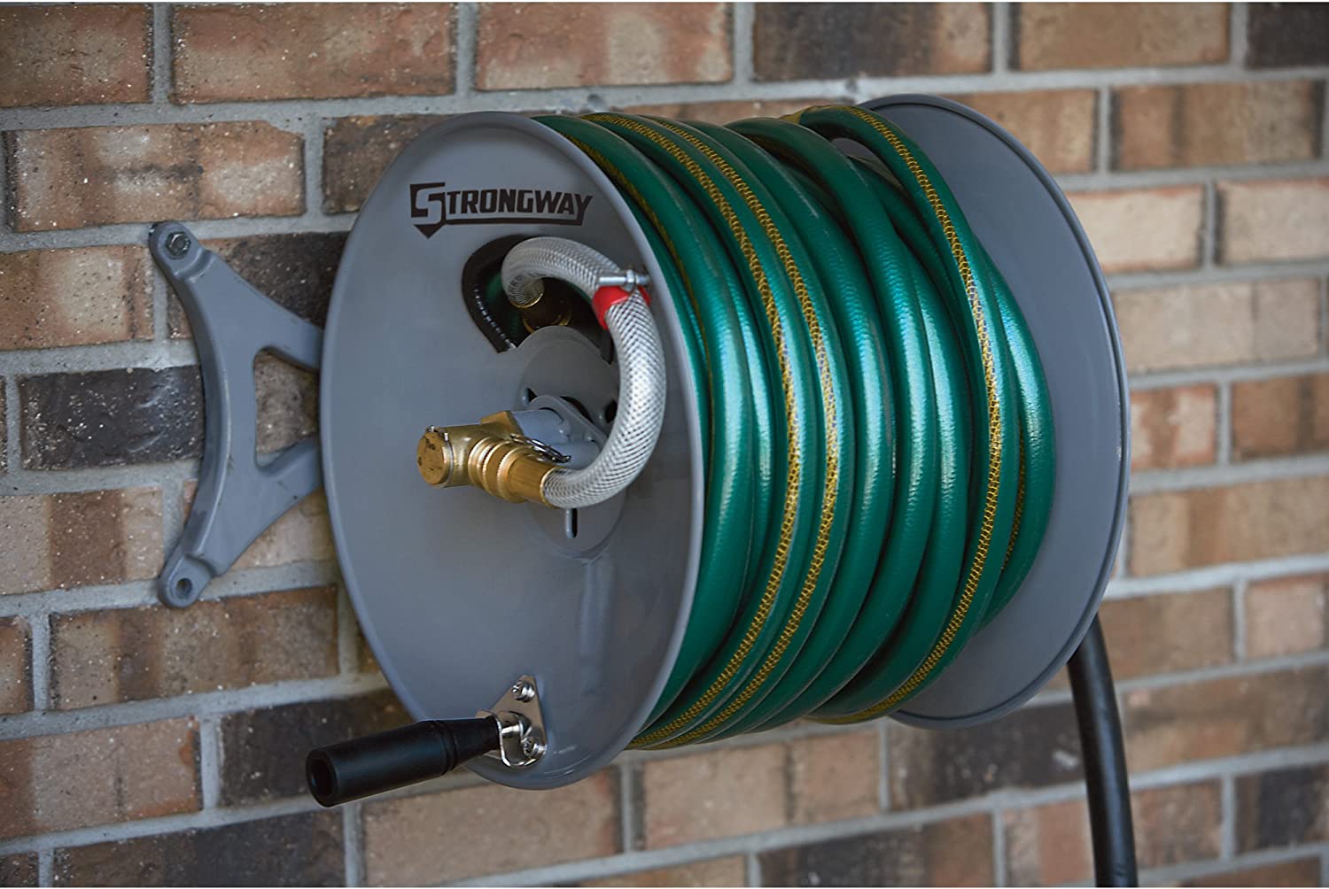 Strongway Parallel or Perpendicular Wall-Mount Garden Hose Reel - Holds  150ft. x 5/8in. Hose