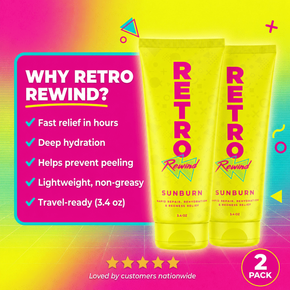 RETRO Rewind Sunburn After Sun Cream, Redness Relief, 2-Pack, 6.8 oz