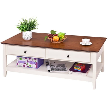 3 Drawer Cocktail Table - Gymax Wood Coffee Table Cocktail Table Rectangle w/ Drawer & Storage Shelf Living Room