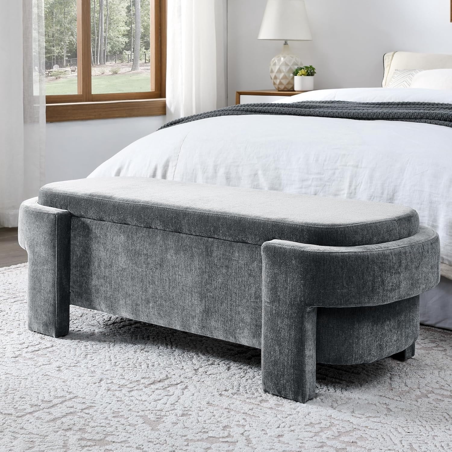 MOONMISS 51.5 Inch Chenille Storage Ottoman Bench with Flip Top No Assembly for Bedroom Entryway Living Room,Grey