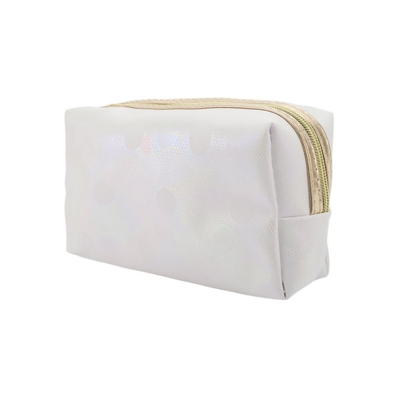 1 Pc Women Portable Solid Color Dots Makeup Bag for Travel Vacation Gym White PU
