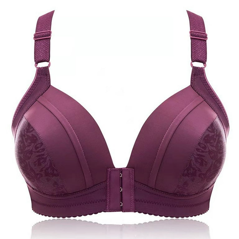 SOOMLON Womens Push Up Bra Comfortable Lace Breathable Bra No Underwire Bra  Floral Bras Plus Size Bra Purple S
