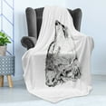 thumbnail image 4 of Wolf Soft Flannel Fleece Throw Blanket, Hand Drawn Monochrome Sketch of a Howling Canine Tattoo Pattern Illustration, Cozy Plush for Indoor and Outdoor Use, 70" x 90", Black Grey White, by Ambesonne, 4 of 5