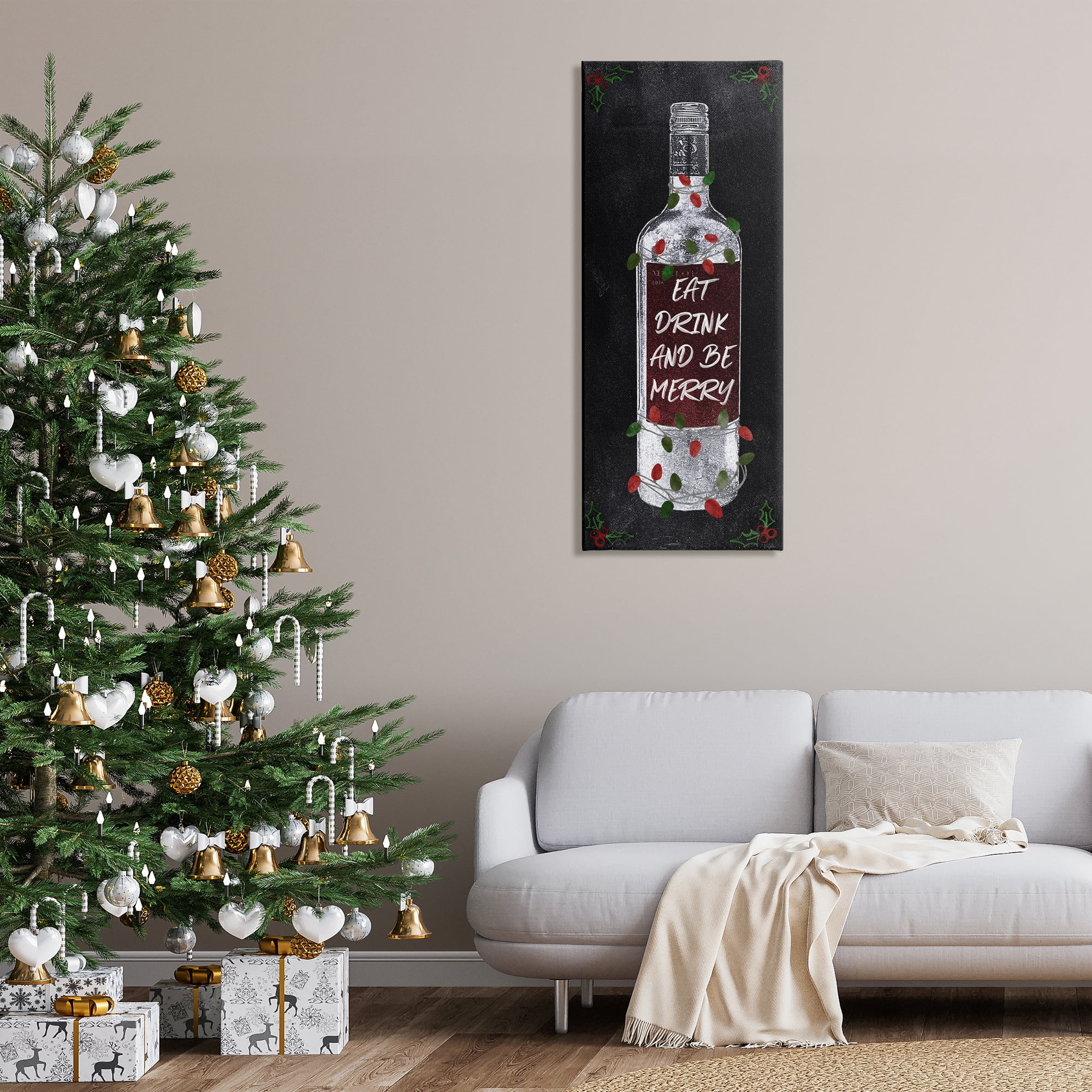 Stupell Industries Eat Drink Be Merry Holiday Painting Gallery Wrapped Canvas Art Prints Wall Art, 20 x 48