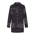 thumbnail image 4 of iHengLiXing Plus Size Womens Tops Dressy Casual Women's Lapel Irregular Front Short Back Long Printed Loose Sexy Long Sleeved Shirt Black L, 4 of 6