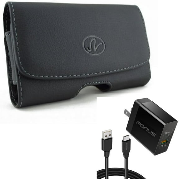 For Galaxy A54 /A53 /A33 - 36W PD Home Charger w Case Belt Clip, Fast Type-C 6ft Long Cable USB-C, Leather Swivel Holster for Samsung Galaxy A54 /A53 /A33 5G