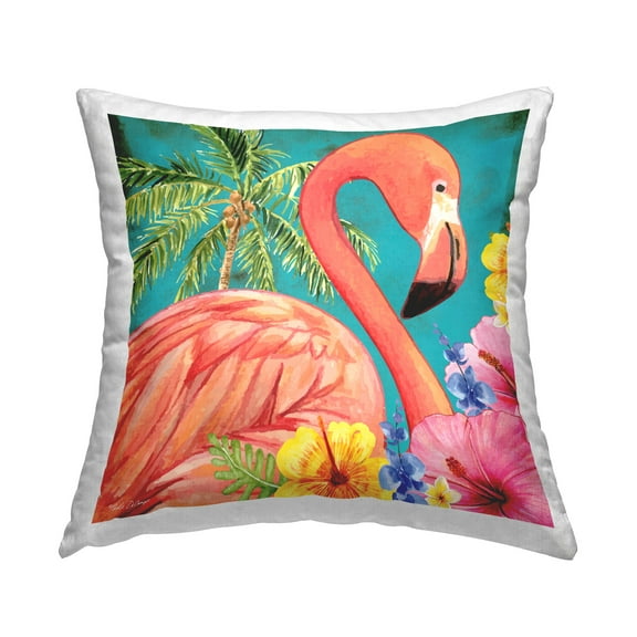 Stupell Industries Flamingo with Summer Plants Decorative Printed Throw Pillow, 18 x 18