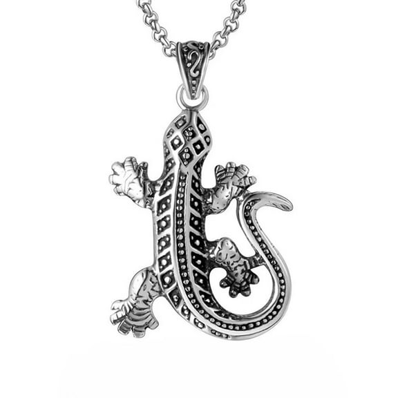 PAMTIER Unisex Stainless Steel Vintage Personalized Cute Lifelike Animal Gecko Lizard Pendant Necklace Beneficial Insects Cool Punk Rock with Chain