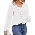 thumbnail image 4 of UVN Blouses for Women V Neck Long Sleeve Shirts Dressy Casual Ruffle Chiffon Tops, 4 of 12