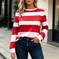 thumbnail image 7 of Warop Women's Striped Shirt Long Sleeve Crewneck Pullover Top Slim Fit Casual Basic Tees Fall Outfits, 7 of 7