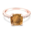 thumbnail image 2 of Gem Stone King 2.12 Ct Cushion Brown Tiger Eye 18K Rose Gold Plated Silver Ring, 2 of 5