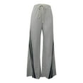 thumbnail image 4 of Ladies' Casual Striped High Waist Wide Leg Sports Pants Drawstring, Straight Leg, Polyester, Sizes, 4 of 6