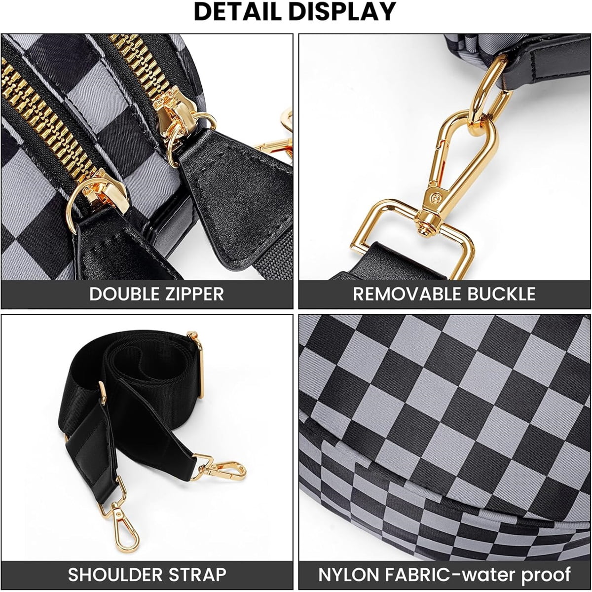 Luxury Checkered Crossbody Bag,Spacious Bum Bags for Women Nylon Crossbody Fanny Packs Checkered Purse Belt Wallet