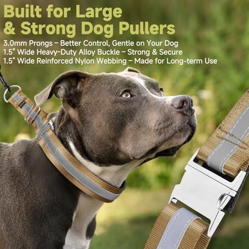 Martingale No Pull Collar for Large Medium Dogs, Patented Dog Walking Training Collar for Pulling, 1.5'' Wide Alloy Buckle, Neoprene Padded, Adjustable, Reflective, Easy to Use(L, Brown)