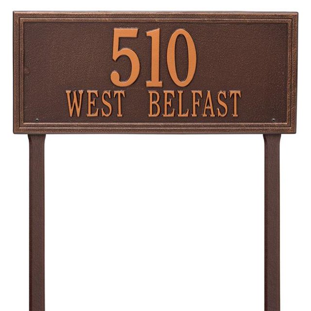 Whitehall Products 6115AC Estate Lawn Two Line Double Line Address Plaque, Antique Copper