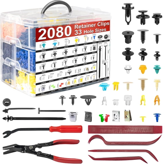 2080Pcs Retainer Clips with Fastener Plier Kit Removal Tool Universal for Cars Trunks SUVs Vans Motorcycle