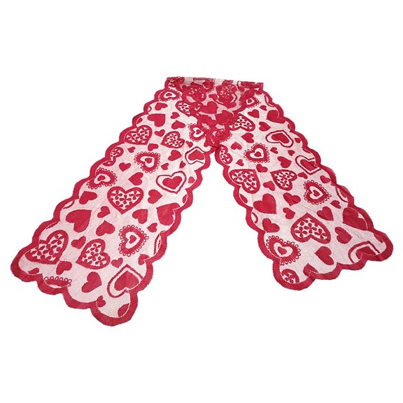 Pompotops Valentines Day Table Runner - Red, Lace Table Runner for Wedding Party